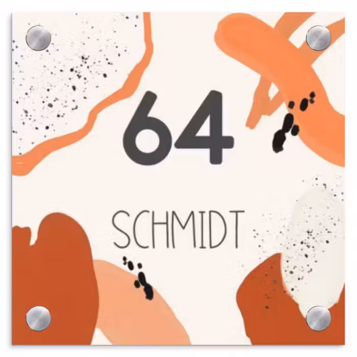 Namensschild Haustür Quadratisch - Abstrakt orange - Modern