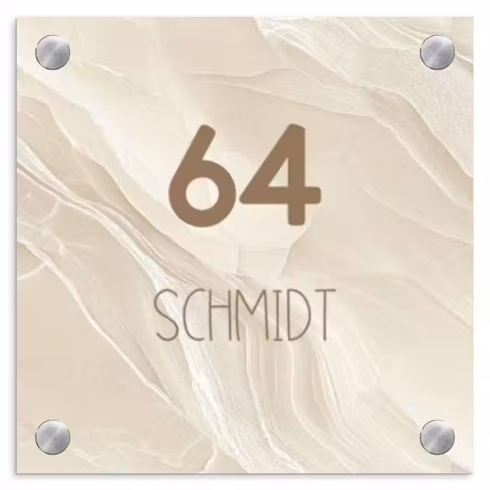 Namensschild Haustür Quadratisch - Beige - Marmor - Modern