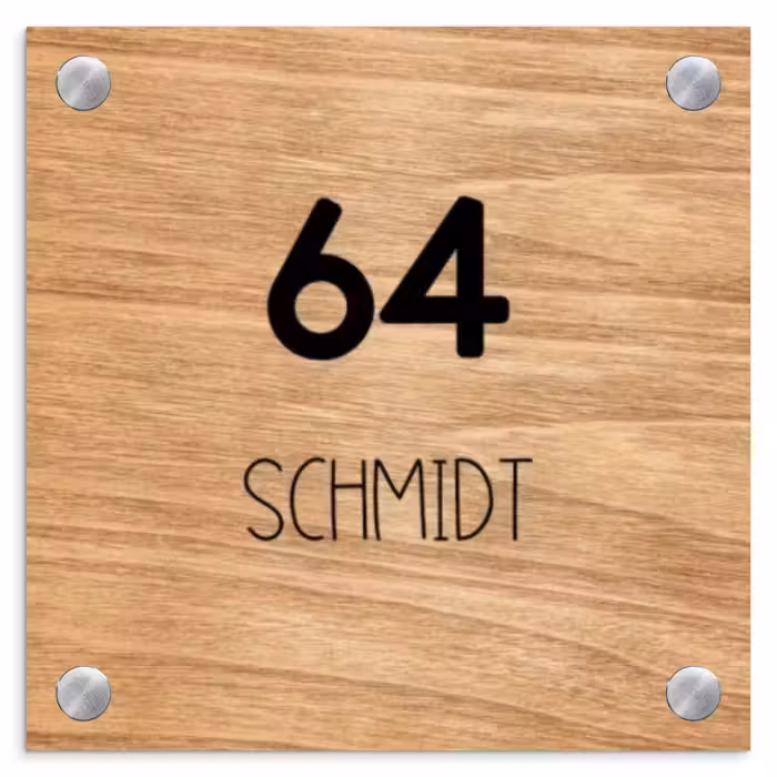 Namensschild Haustür Quadratisch - Helles Holz - Modern