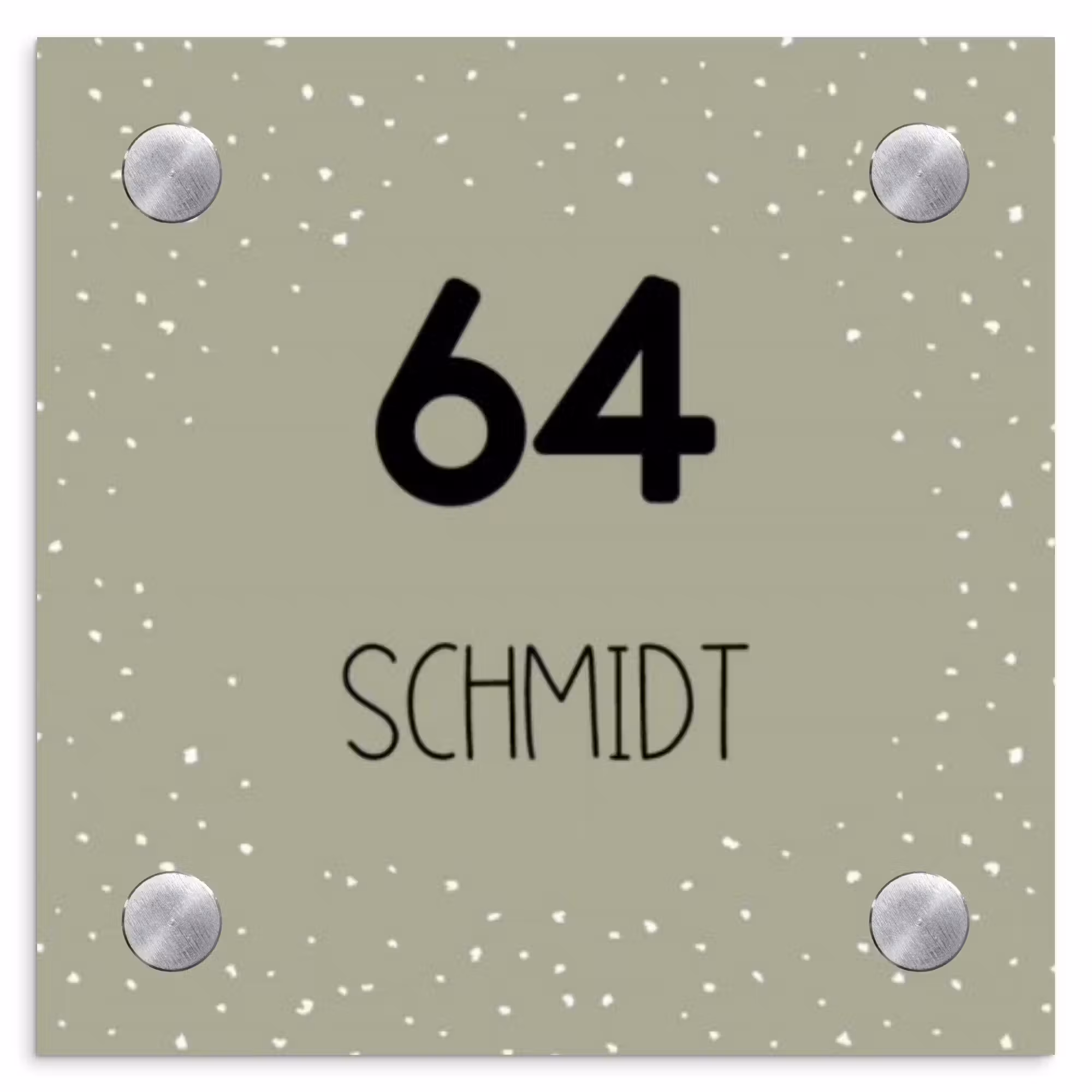 Namensschild Haustür Quadratisch - Olivgrün mit Polka Dots - Modern