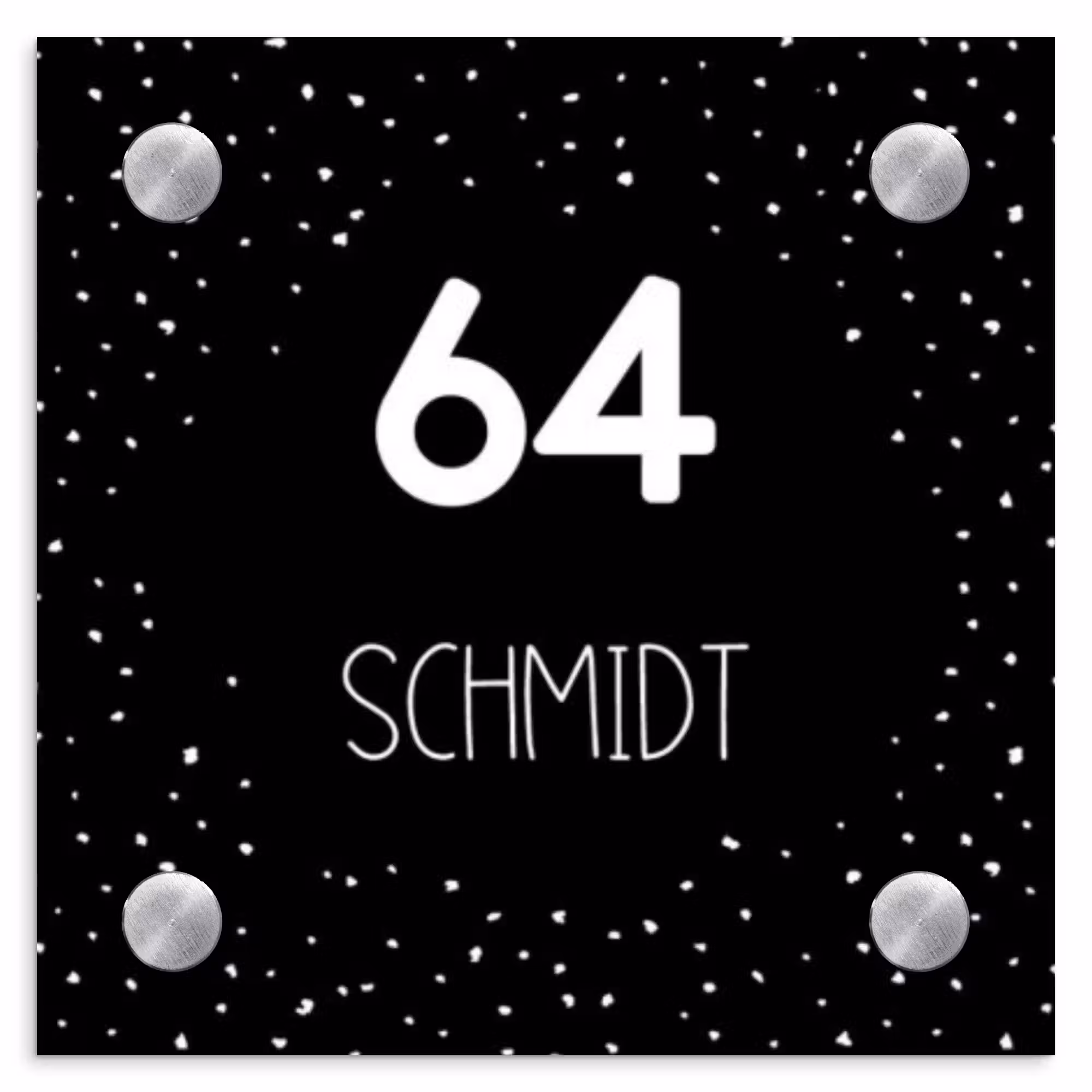 Namensschild Haustür Quadratisch - Schwarz mit Polka Dots - Modern