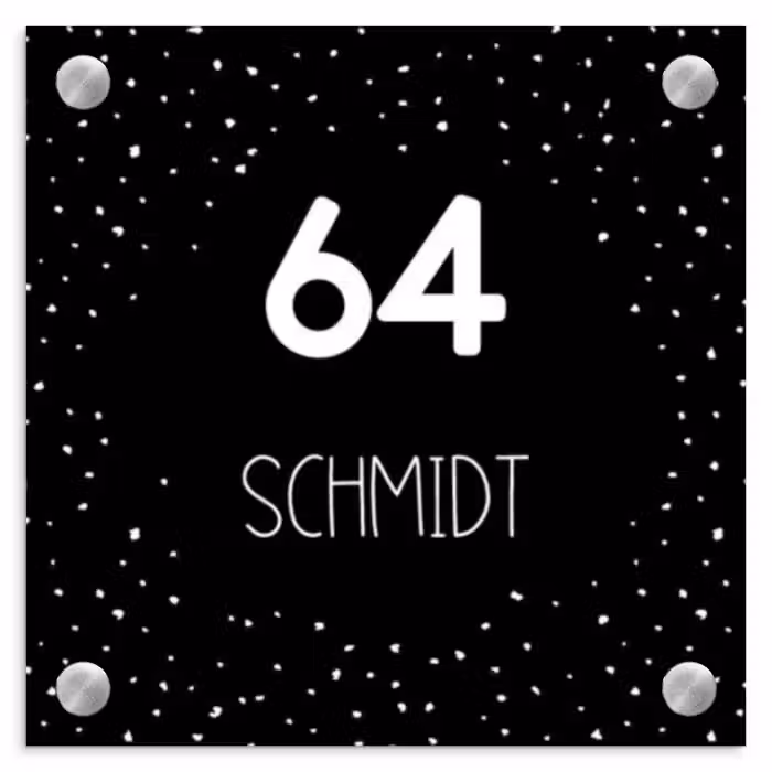 Namensschild Haustür Quadratisch - Schwarz mit Polka Dots - Modern
