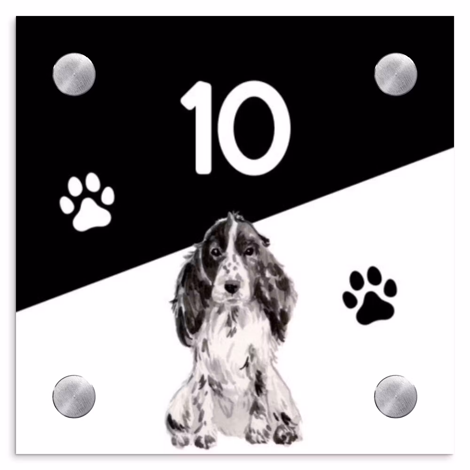 Namensschild Haustür Quadratisch - Schwarz und weiß - Haustier - Cocker Spaniel