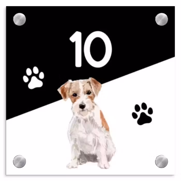 Namensschild Haustür Quadratisch - Schwarz und weiß - Haustier - Jack Russel