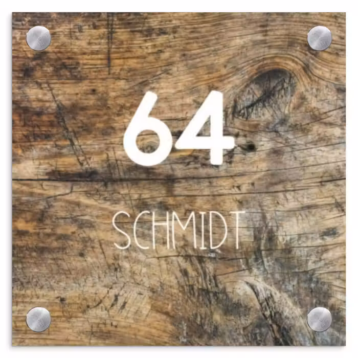 Namensschild Haustür Quadratisch - Verwittertes Holz - Modern