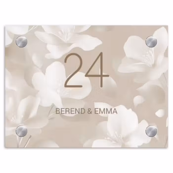 Namensschild Haustür Rechteck - Beige Blumen - Klassisch