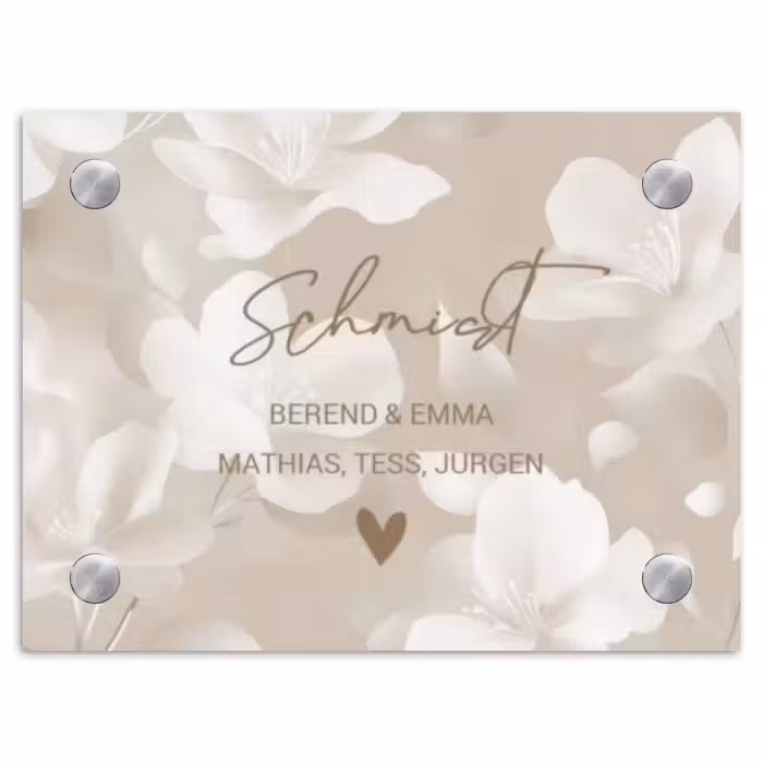Namensschild Haustür Rechteck - Beige Blumen - Ornamental