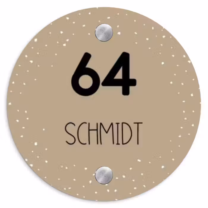 Namensschild Haustür Rund – Beige mit Polka Dots - Modern