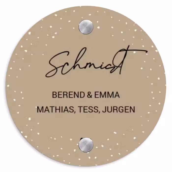 Namensschild Haustür Rund – Beige mit Polka Dots - Zierlich