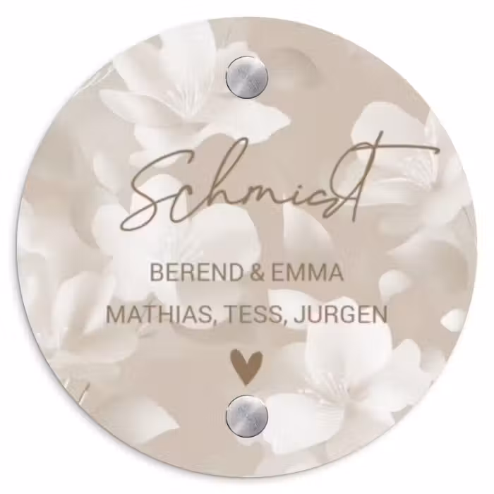 Namensschild Haustür Rund – Beigefarbene Blumen - Elegant