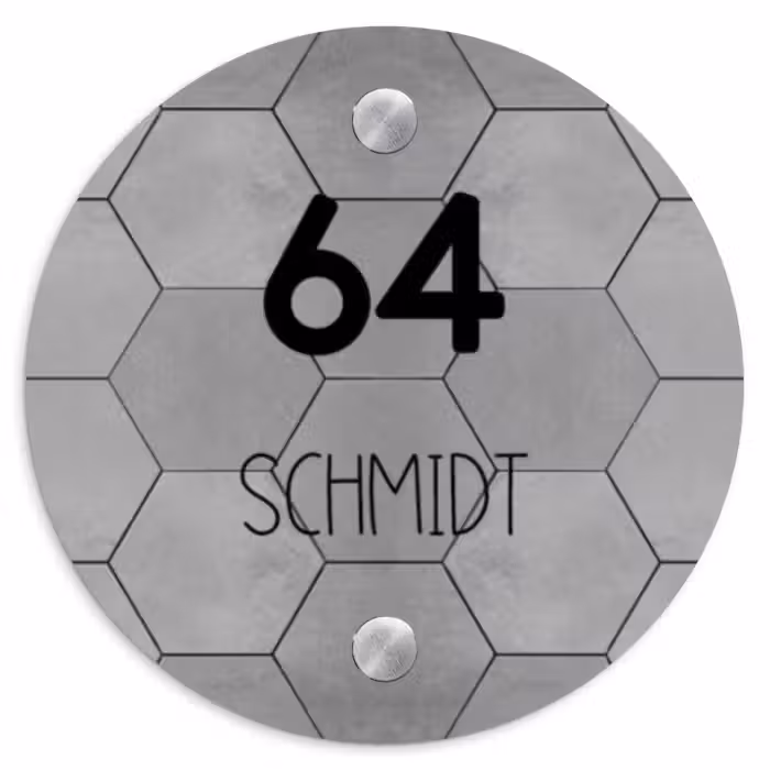 Namensschild Haustür Rund – Graue Fliesen - Modern