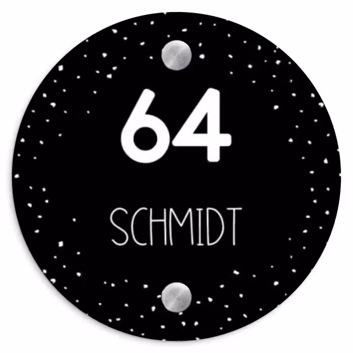 Namensschild Haustür Rund – Schwarz mit Polka Dots - Modern