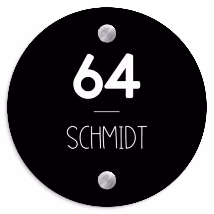 Namensschild Haustür Rund – Schwarze Oberfläche - Modern