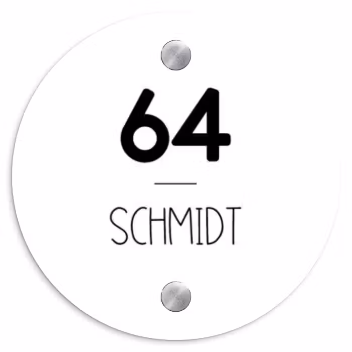 Namensschild Haustür Rund – Weiße Oberfläche - Modern
