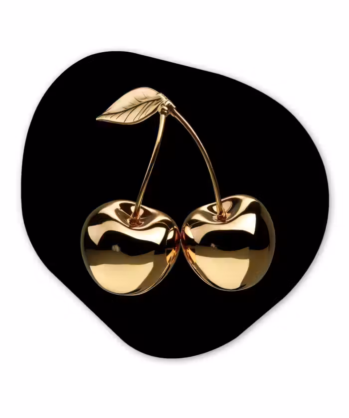 Alu-Dibond-Bild Organische Form - Kirsche - Schwarz - Gold - Chrom