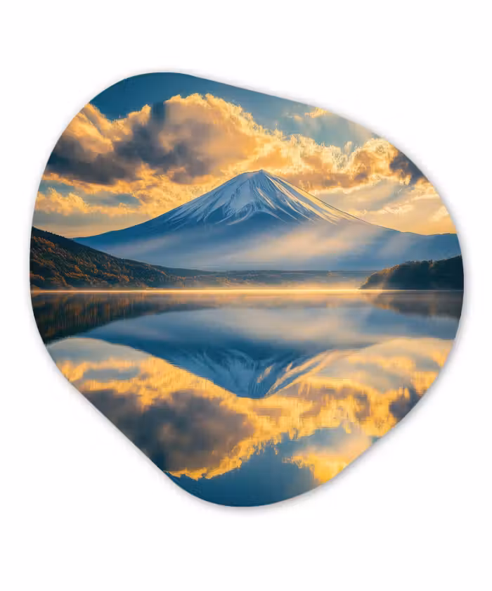 Glasbild Organische Form - Berg - Fluss - Sonnenuntergang