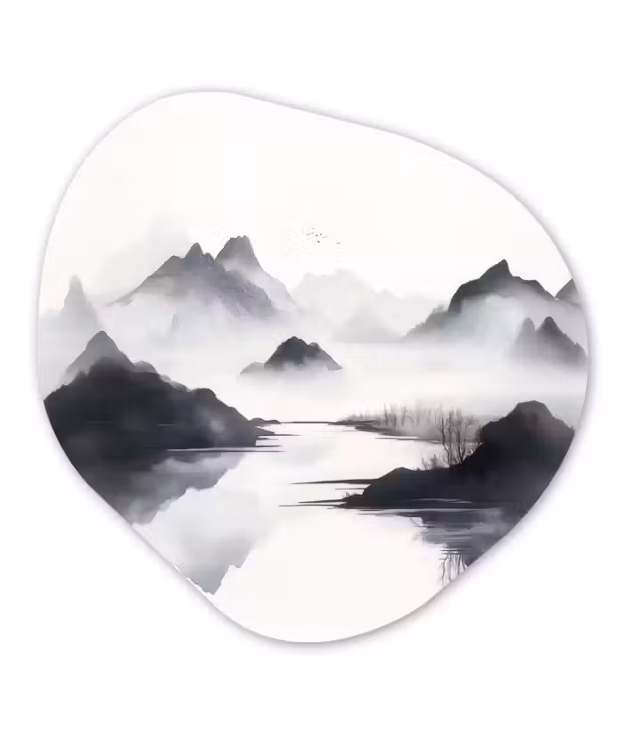 Glasbild Organische Form - Berge - Neblig - Wasser - Weiß