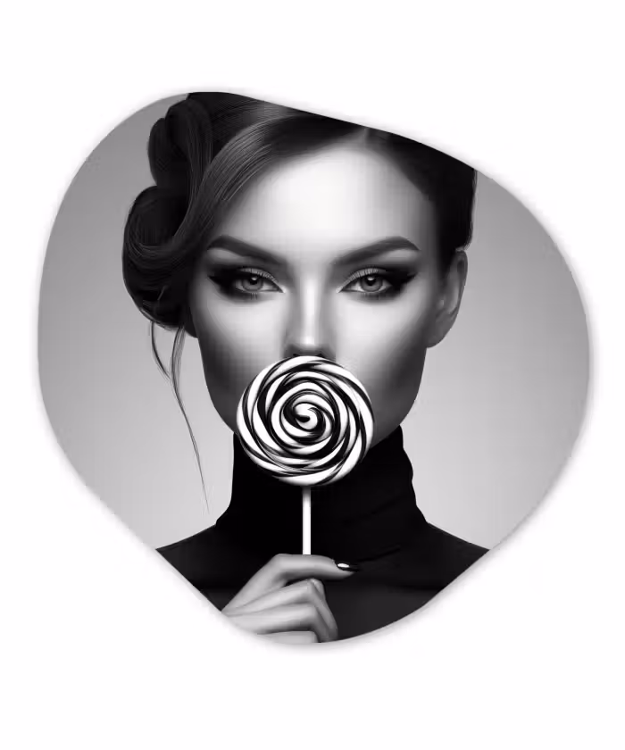 Glasbild Organische Form - Frau - Lolly - Schwarz