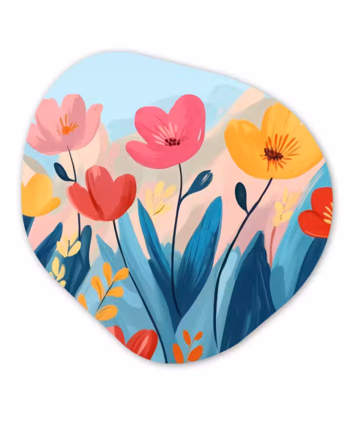 Glasbild Organische Form - Illustration - Blumen - Farbenfroh