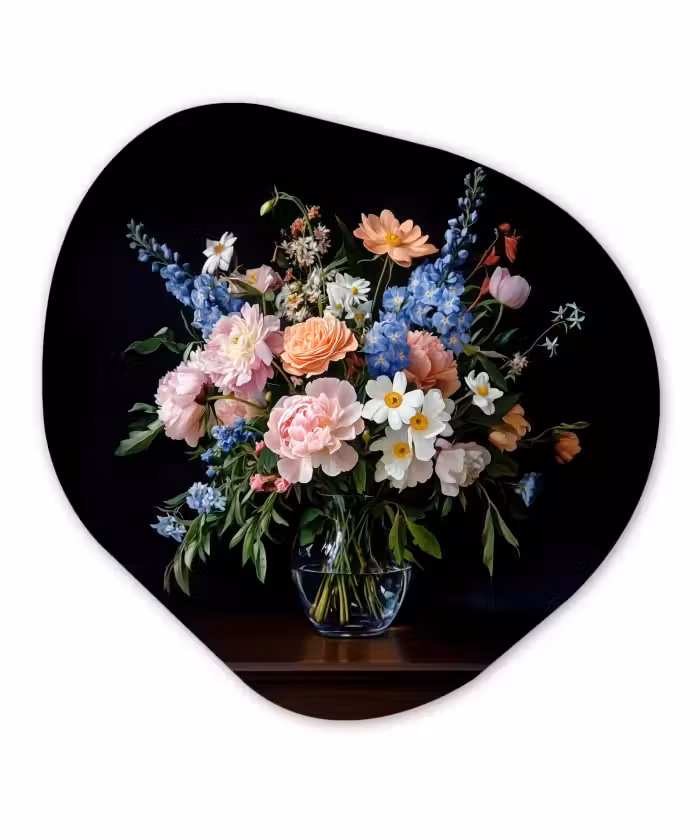 Glasbild Organische Form - Pastell - Blumen - Vase