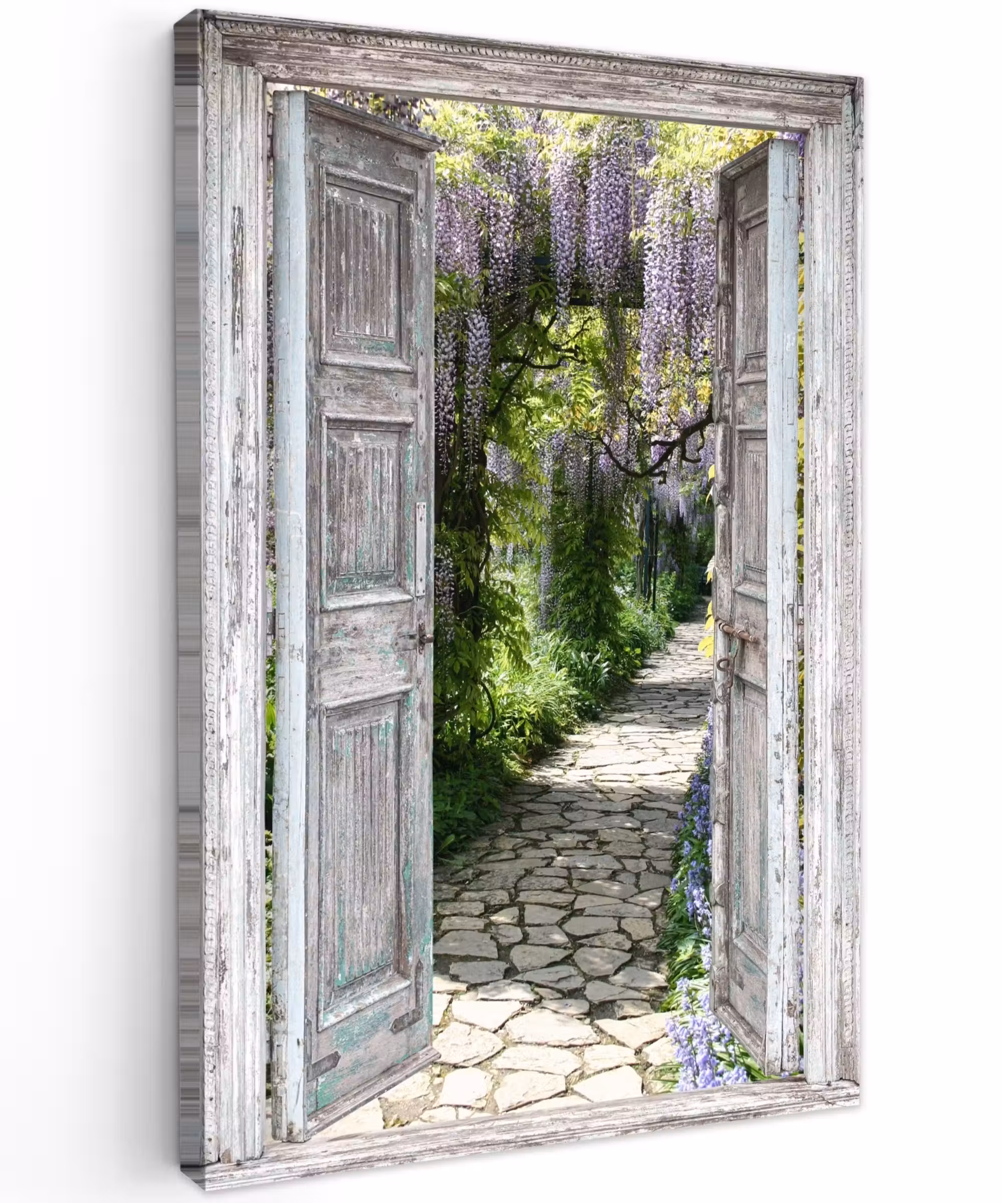Outdoor Leinwand - Alte Türen zu einem Gartenweg