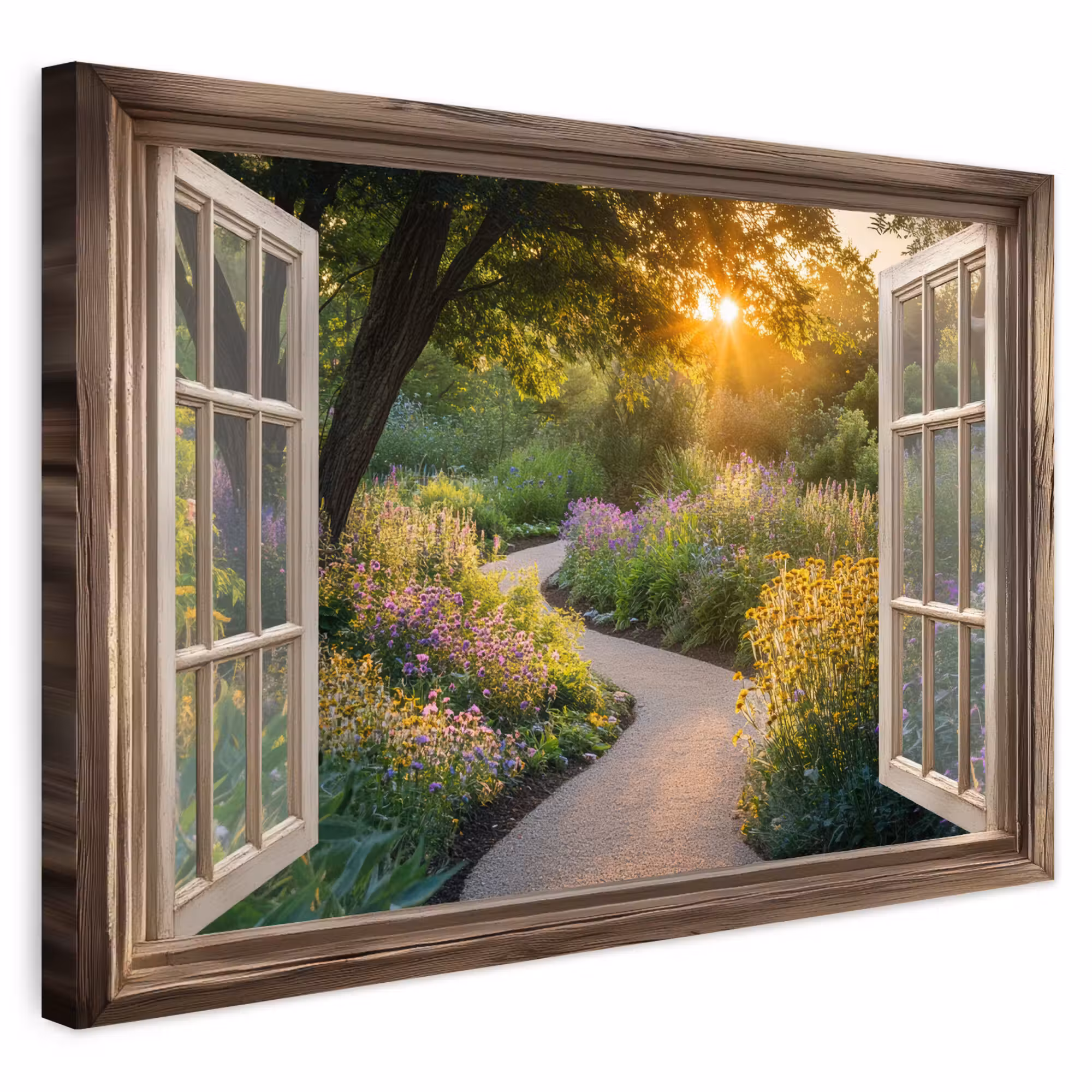 Outdoor Leinwand - Aussicht - Blumen - Natur - Sonne - Weg
