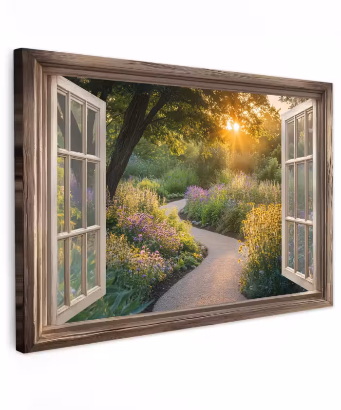 Outdoor Leinwand - Aussicht - Blumen - Natur - Sonne - Weg
