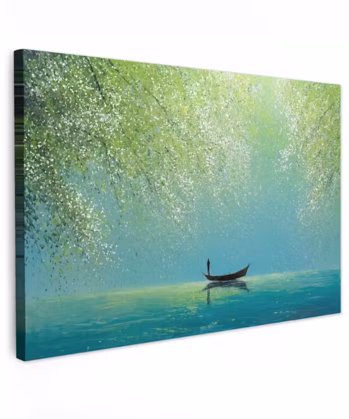 Outdoor Leinwand - Boot - Wasser - Blätter - Blüten