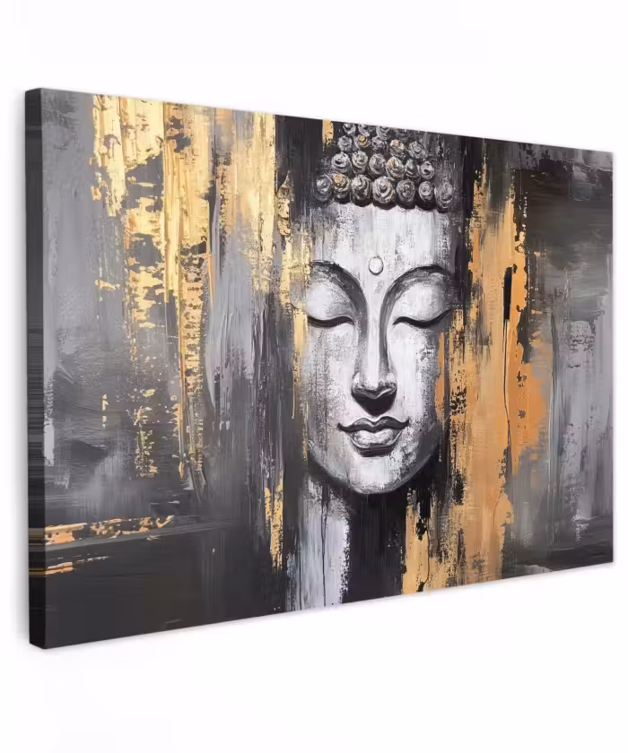 Outdoor Leinwand - Buddha - Pinselstriche - Gold - Abstrakt