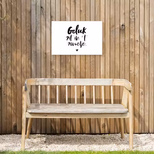 Geluk zit in 't zonnetje - Tekst - Zomer - Quotes Tuinposter op houten frame 2 cm dik klein -sfeer4