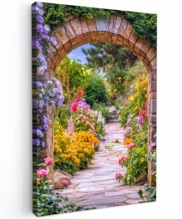 Outdoor Leinwand - Durchblick - Blumen - Weg - Natur