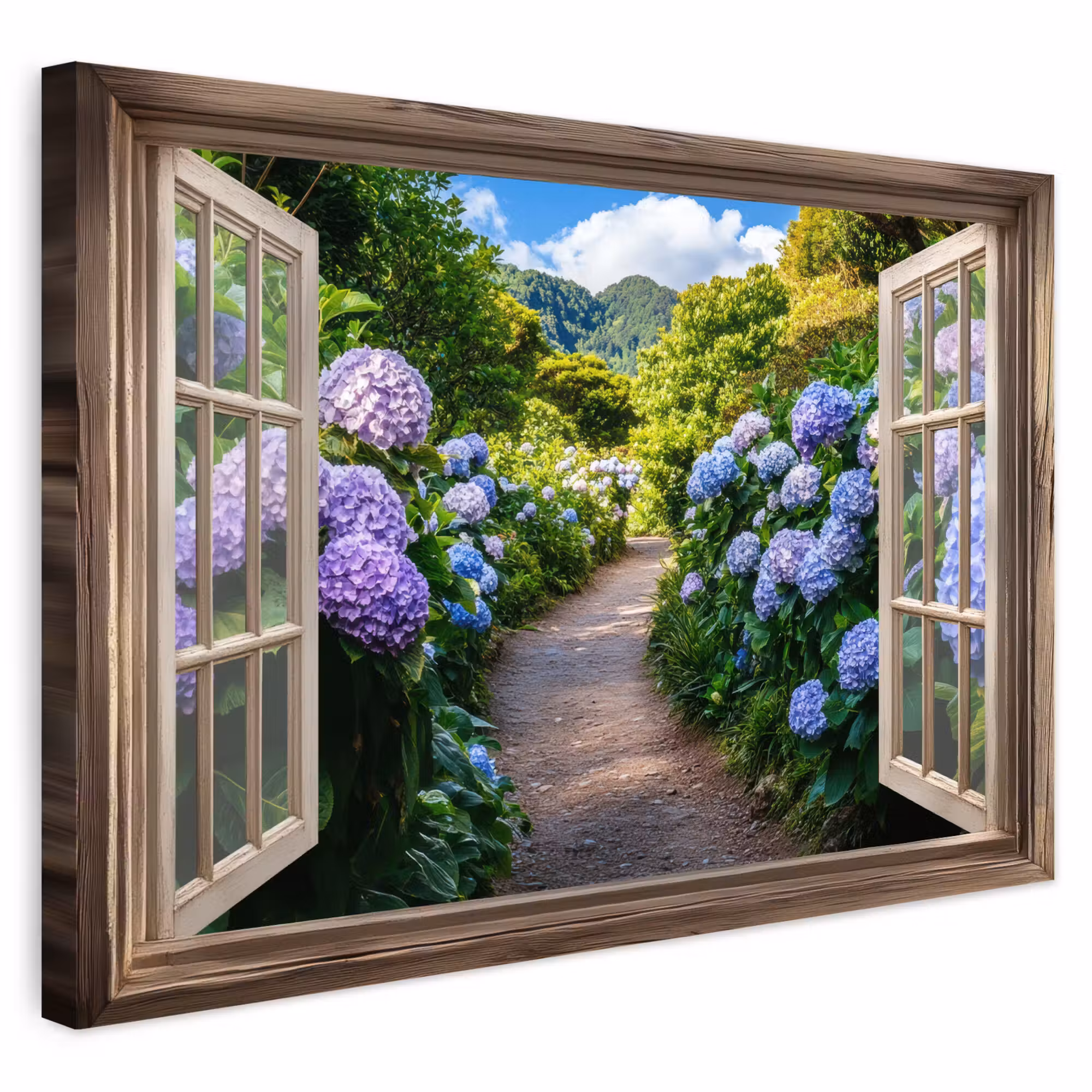 Outdoor Leinwand - Durchblick - Hortensie - Weg - Natur