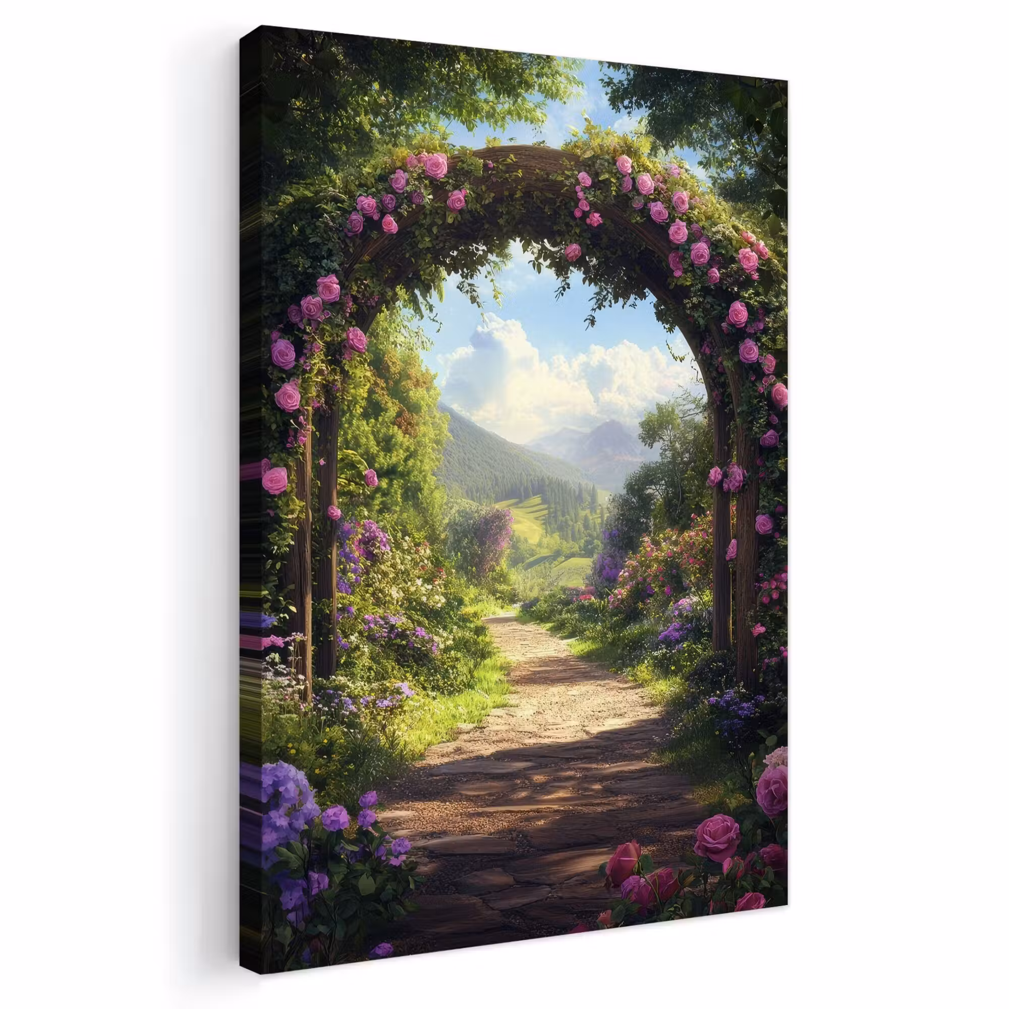 Outdoor Leinwand - Durchblick - Rosenbogen - Ansichten - Landschaft - Blumen