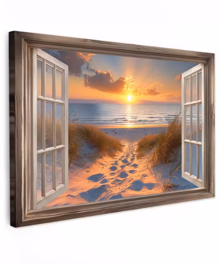 Outdoor Leinwand - Durchblick - Strand - Dünen - Sonnenuntergang