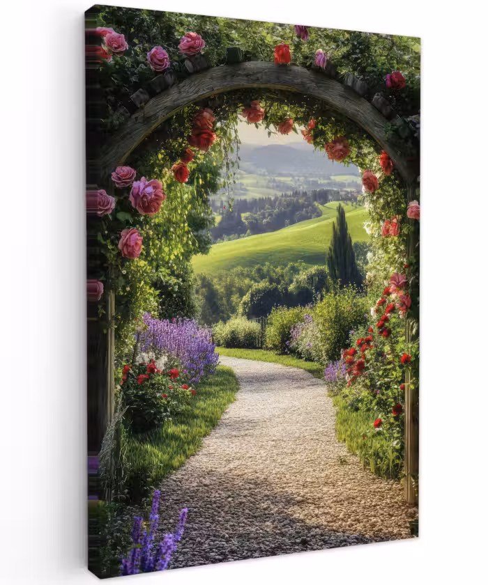 Outdoor Leinwand - Durchschaubar - Gartenbogen - Blumen - Natur - Weg