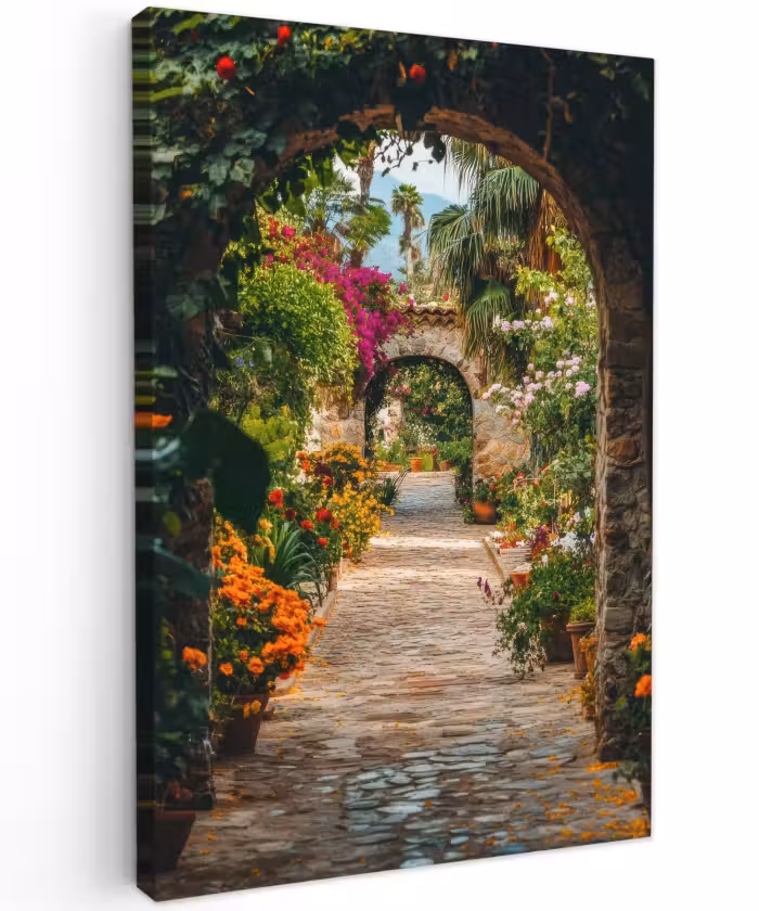 Outdoor Leinwand - Durchsichtig - Blumen - Tor - Steine