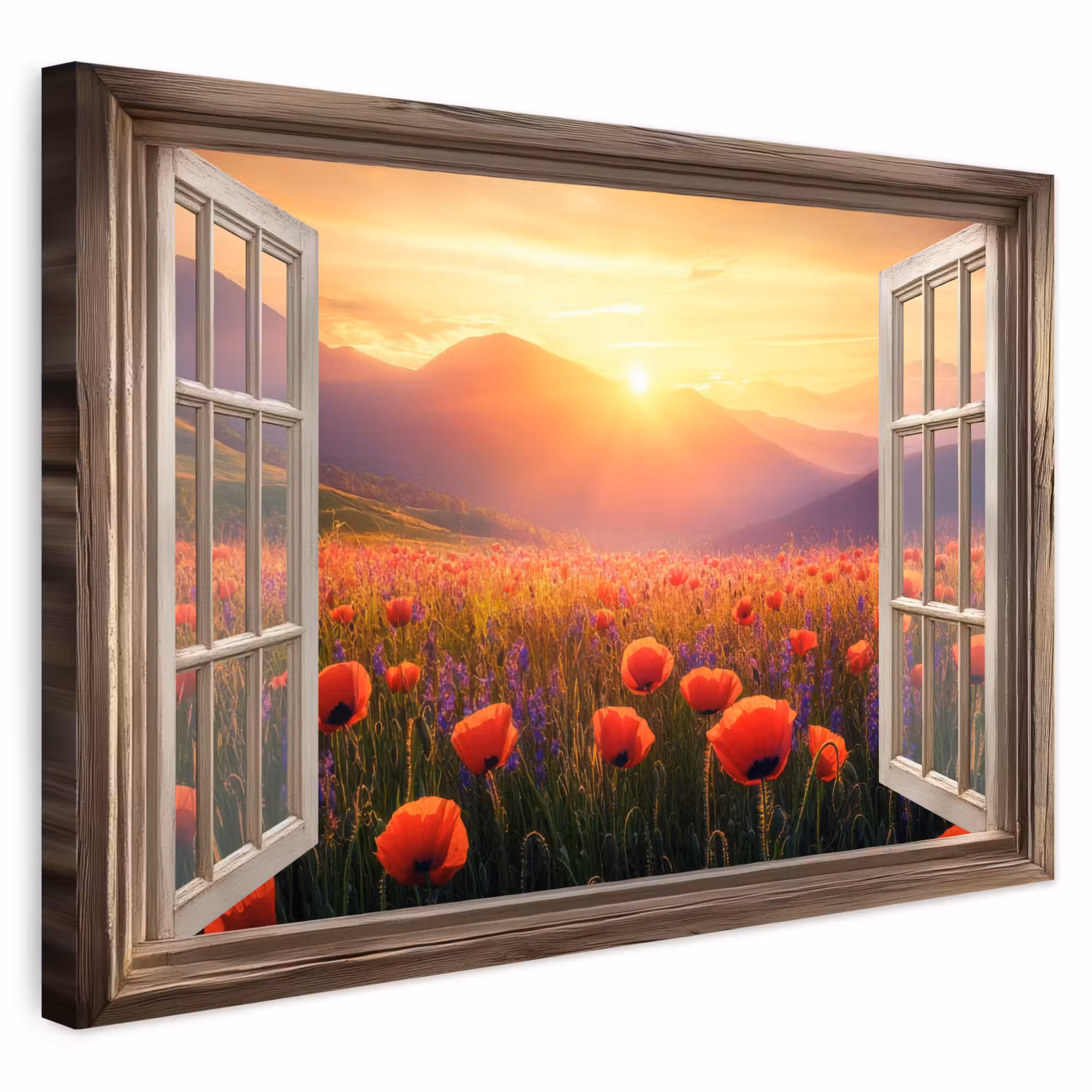 Outdoor Leinwand - Durchsichtig - Mohnblumen - Blumen - Rot - Offenes Fenster