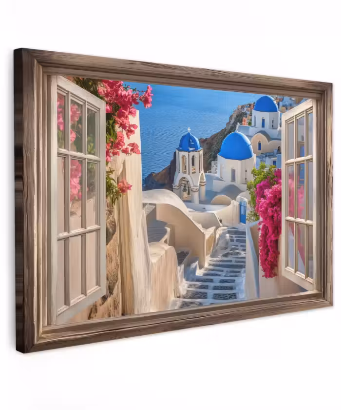 Outdoor Leinwand - Durchsichtig - Santorini - Landschaft - Blau - Griechisch