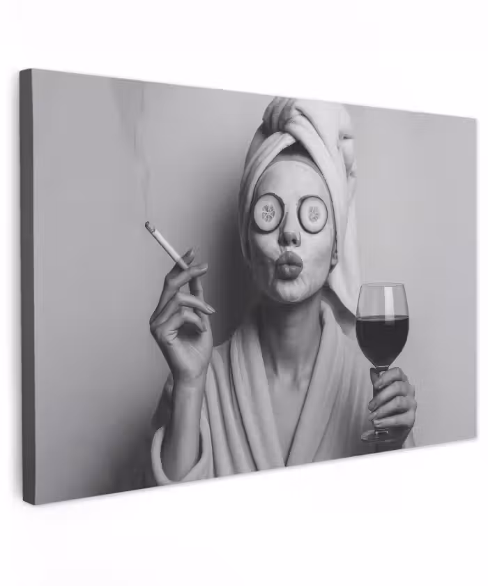 Outdoor Leinwand - Frau - Maske - Wein - Zigarette