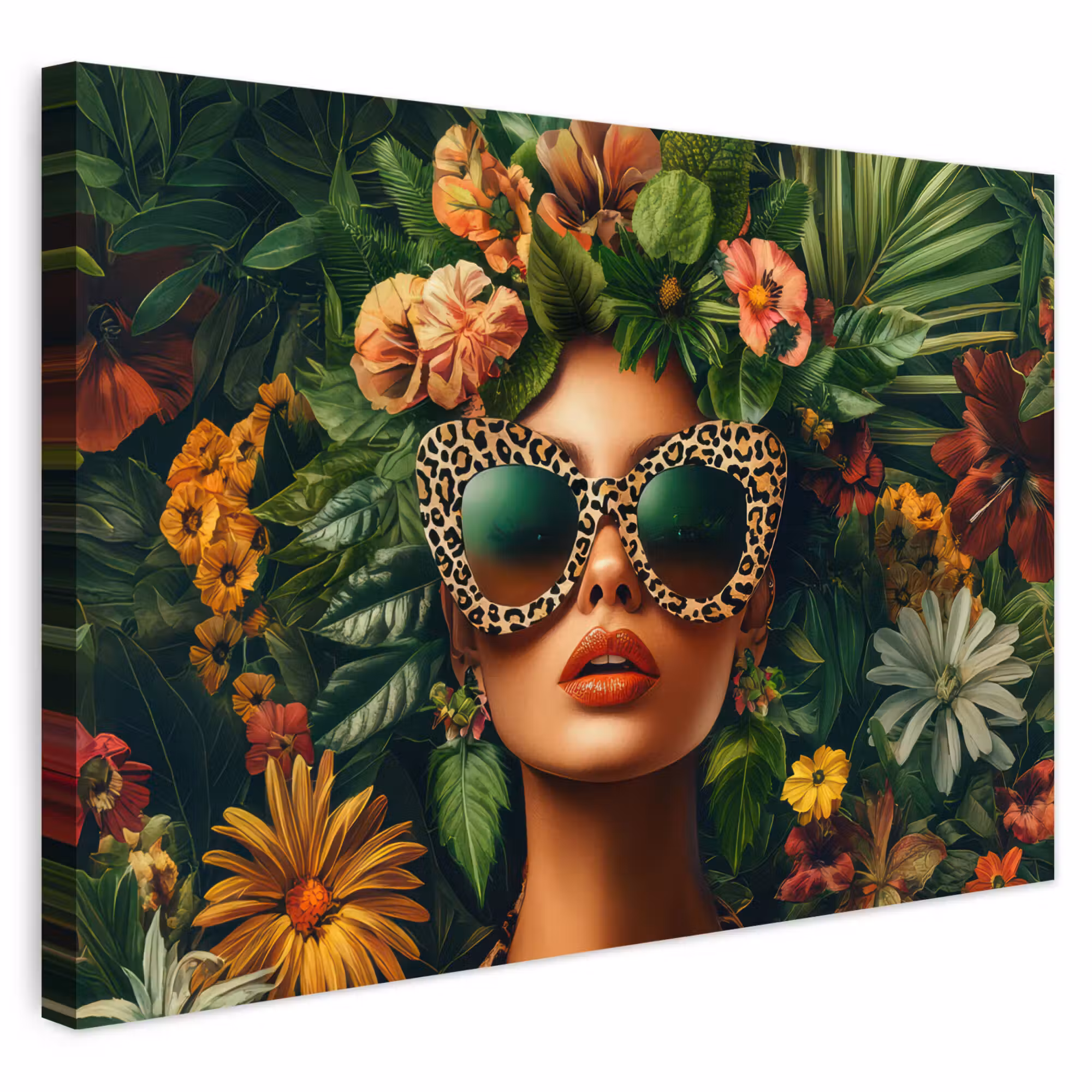 Outdoor Leinwand - Frau - Pantherdruck - Dschungel - Natur - Luxus