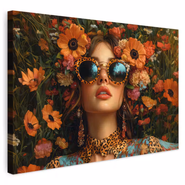 Outdoor Leinwand - Frauen - Blumen - Modern - Brille - Abstrakt