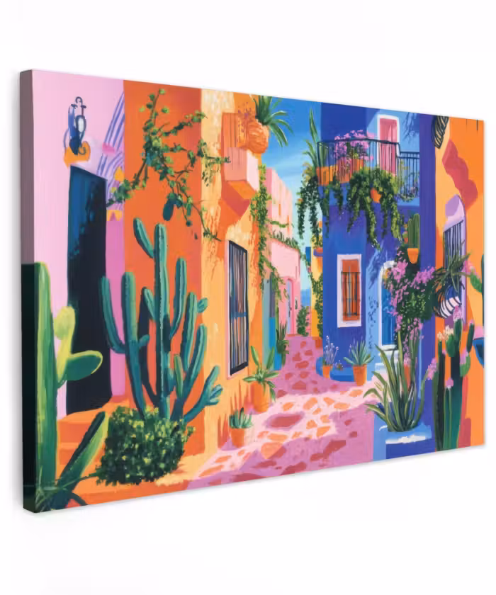 Outdoor Leinwand - Gelb - Blau - Orange - Haus