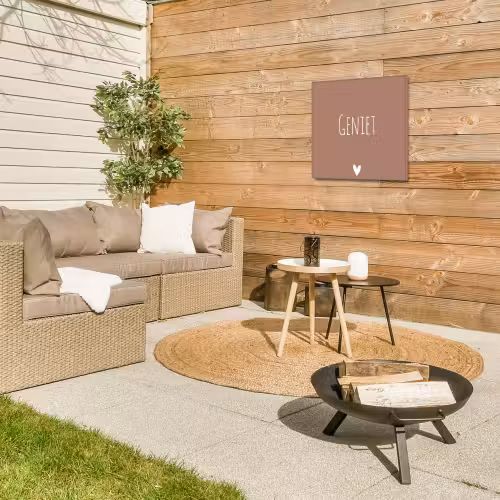 Geniet - Spreuken -Quotes Tuinposter op houten frame 2 cm dik klein -sfeer2