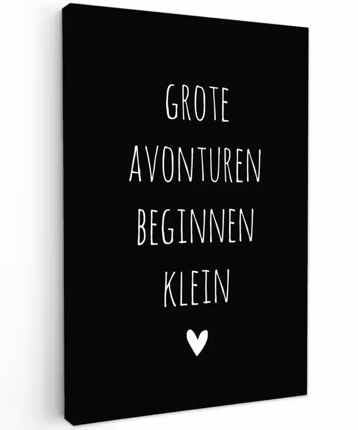 Grote avonturen beginnen klein - Quotes - Spreuken Tuinposter op houten frame 2 cm dik klein -3d