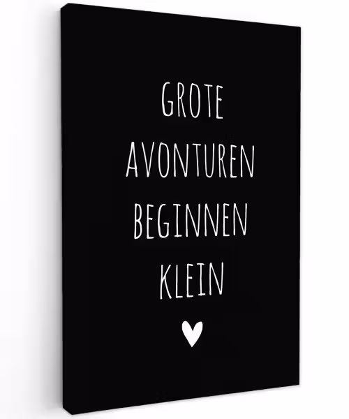 Grote avonturen beginnen klein - Quotes - Spreuken Tuinposter op houten frame 2 cm dik klein -3d