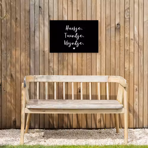 Huisje, tuintje, wijntje - Quotes - Tekst - Wijn - Thuis Tuinposter op houten frame 2 cm dik klein -sfeer4
