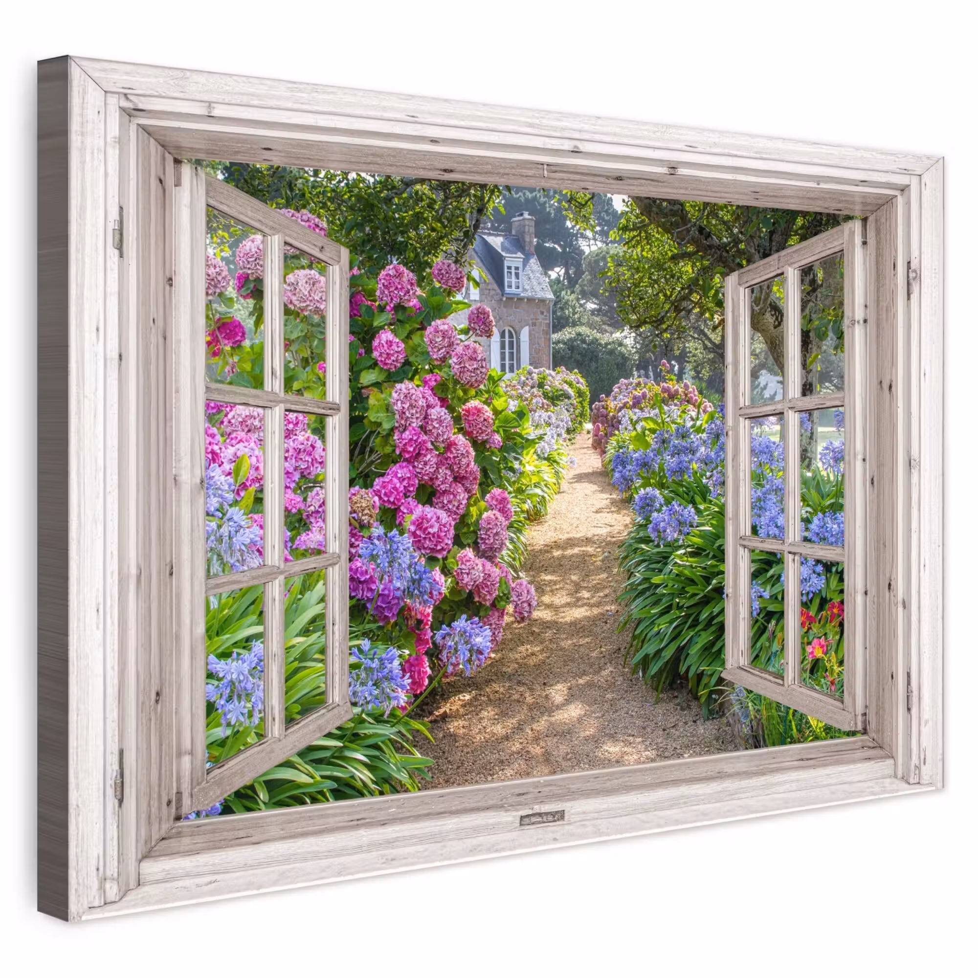 Outdoor Leinwand - Hortensie - Durchsichtig - Blumen - Sommer - Lila - Weg