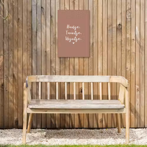 huisjetuintjewijntje-roze Tuinposter op houten frame 2 cm dik klein -sfeer4
