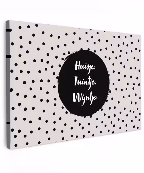Huisje. Tuintje. Wijntje - Quotes - Tekst - Wijn - Tuin Tuinposter op houten frame 2 cm dik klein -3d