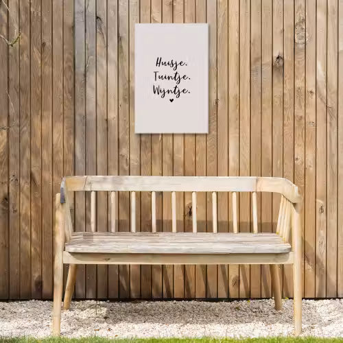 huisjetuintjewijntje-beige Tuinposter op houten frame 2 cm dik klein -sfeer4